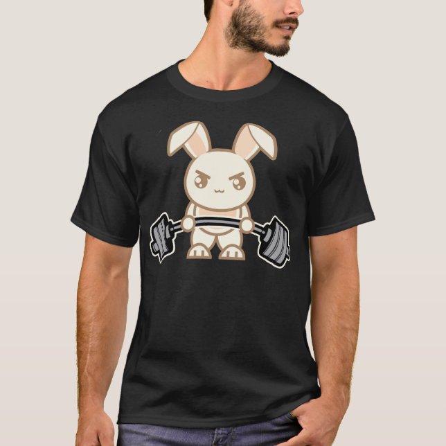 Weight Lifting Bunny Cartoon - Cute Anime Workout T-Shirt (Front)