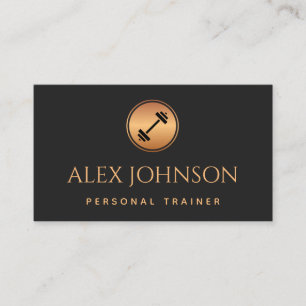 Weight Lifting Gym Personal Trainer Gold Dumbbell  Business Card
