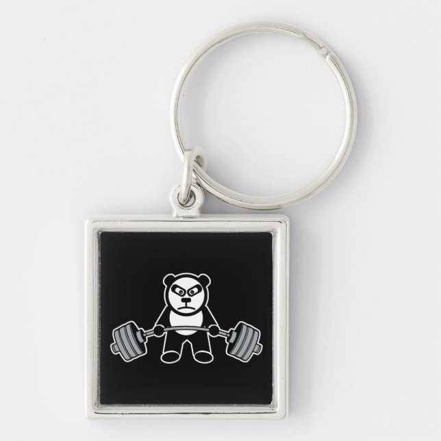 Weight Lifting Panda Bear Anime Cartoon - Workout Key Ring (Front)