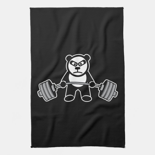 Weight Lifting Panda Bear Anime Cartoon - Workout Tea Towel (Vertical)