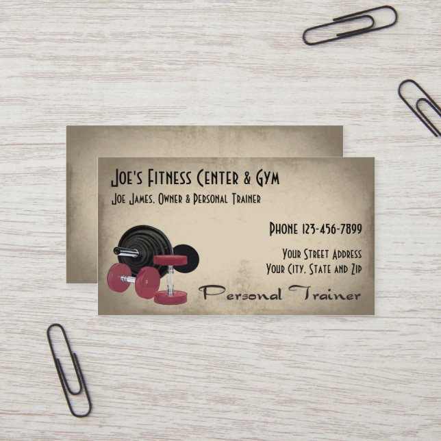 Weight Lifting Personal Trainer Business Card (Front/Back In Situ)