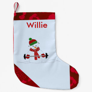 Weight Lifting Snowman Small Christmas Stocking