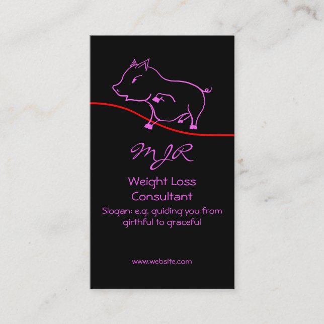 Weight Loss Consultant - Cute Piggy Logo in Pink Business Card (Front)