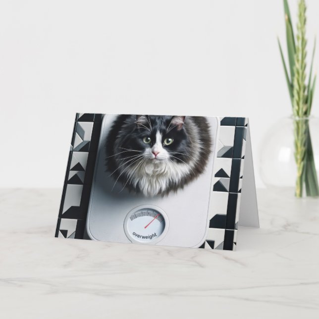 Weight Loss Humour Cat On a Scale Card (Front)