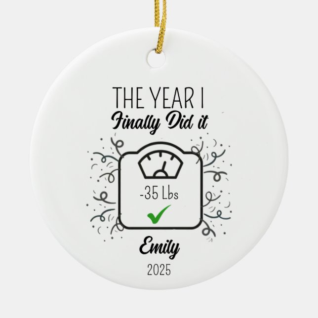 Weight loss Ornament, Weight loss achievement gift Ceramic Tree Decoration (Front)