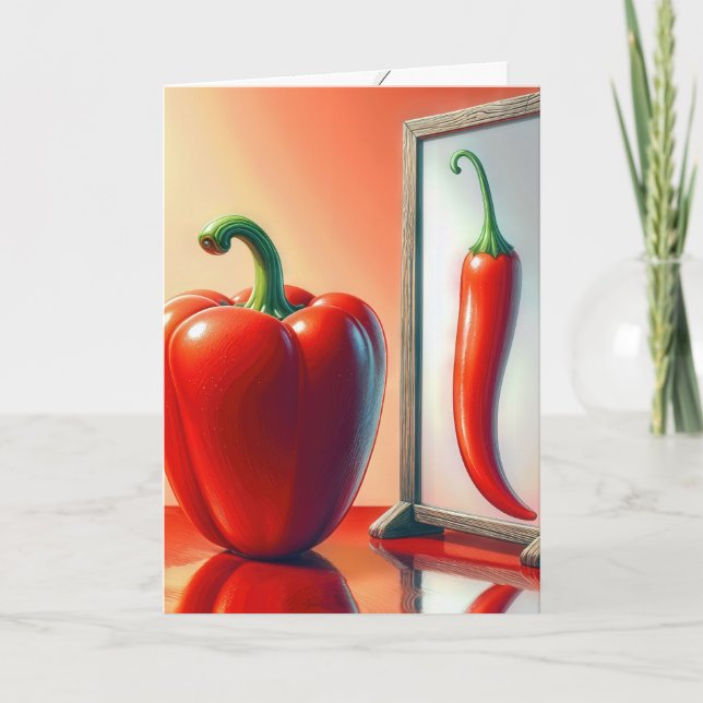 Weight Loss Red Bell Pepper Looking In a Mirror Card (Front)