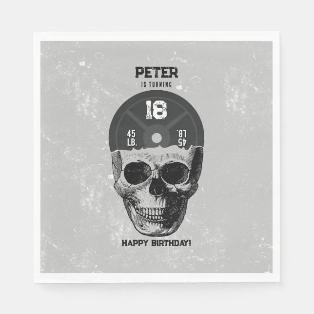 Weight Plate Skull Training Bodybuilding Birthday Napkin (Front)