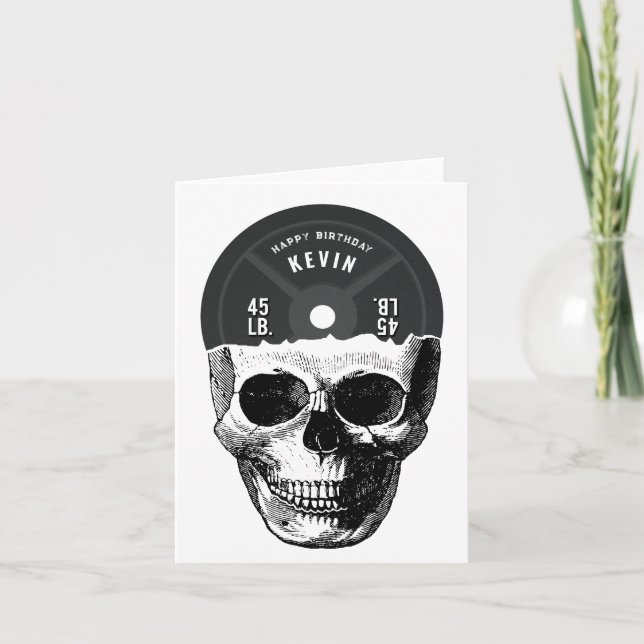 Weight Plate Skull Training Fitness Birthday Card (Front)