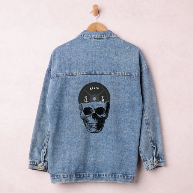 Weight Plate Skull Training Fitness Bodybuilding  Denim Jacket (Hangar)