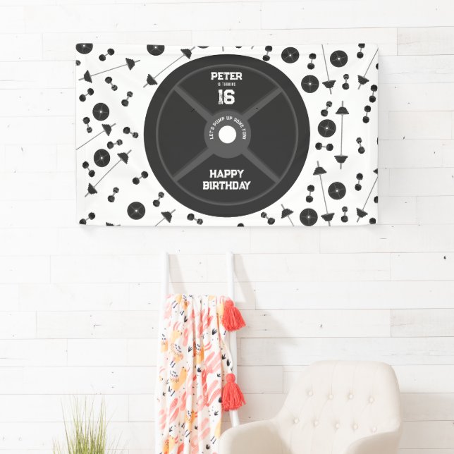 Weight Plate Training Fitness Gym Birthday Party Banner (Insitu)