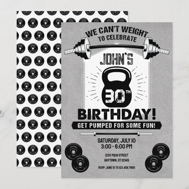 Weight Workout Fitness Crossfit 30th Birthday Invitation (Front/Back)