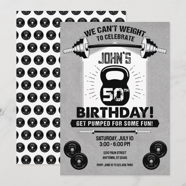 Weight Workout Fitness Crossfit 50th Birthday Invitation (Front/Back)