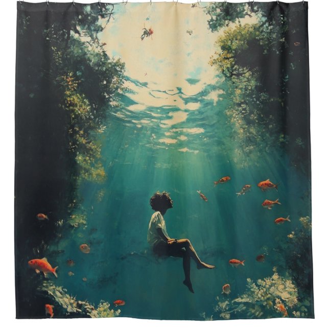 🌊 Weightless Reverie – Surrealist Dreamscape Shower Curtain (Front)