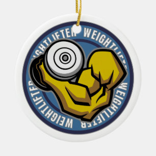 Weightlifter Barbell Curl Ceramic Tree Decoration