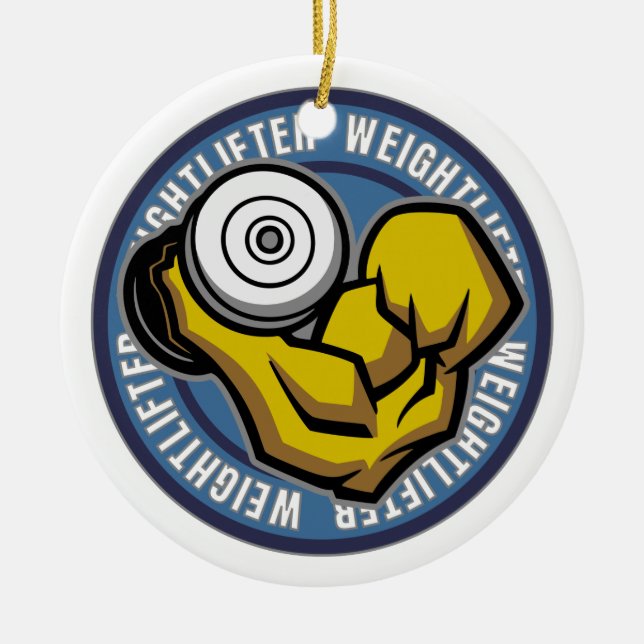 Weightlifter Barbell Curl Ceramic Tree Decoration (Front)