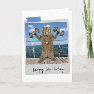 Weightlifter Cat Funny Birthday Card