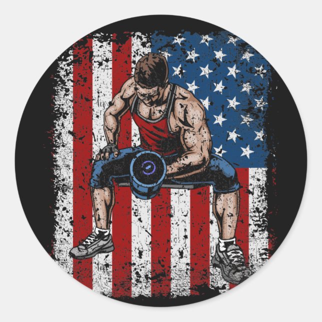 Weightlifter Dumbbell Fitness Classic Round Sticker (Front)