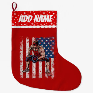 Weightlifter Dumbbell Fitness Large Christmas Stocking
