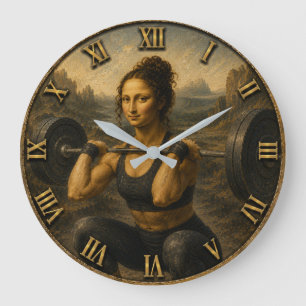 Weightlifter Funny Mona Lisa Fitness Enthusiasts Large Clock