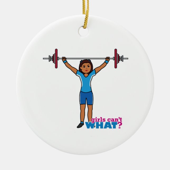 Weightlifter Girl Ceramic Tree Decoration (Front)