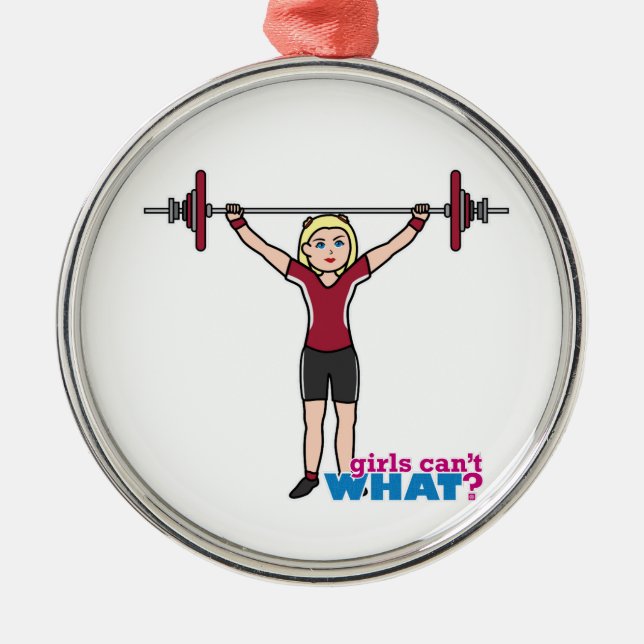 Weightlifter Girl - Light/Blonde Metal Tree Decoration (Front)