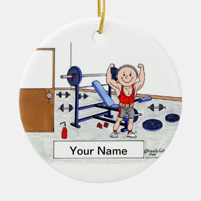 Weightlifter - Male Ceramic Tree Decoration (Front)