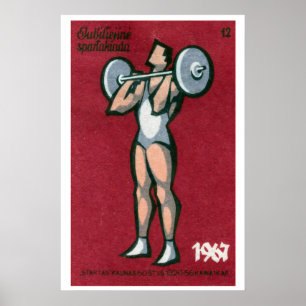 Weightlifter Matchbox Art Print, Lithuanian Poster