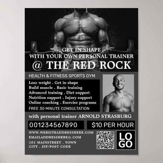 Weightlifter, Personal trainer, Gym Advertising Poster (Front)