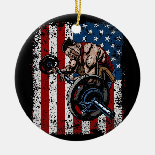 Weightlifter Preacher Curl Gym Ceramic Tree Decoration (Front)