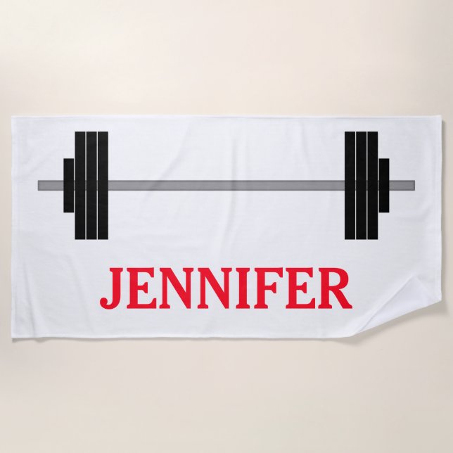 Weightlifting Barbell + Personalised Name Beach Towel (Front)