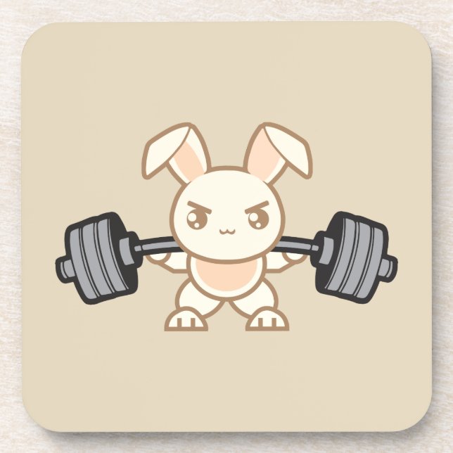 Weightlifting Bunny Cartoon - Squat - Leg Day, Gym Coaster (Front)