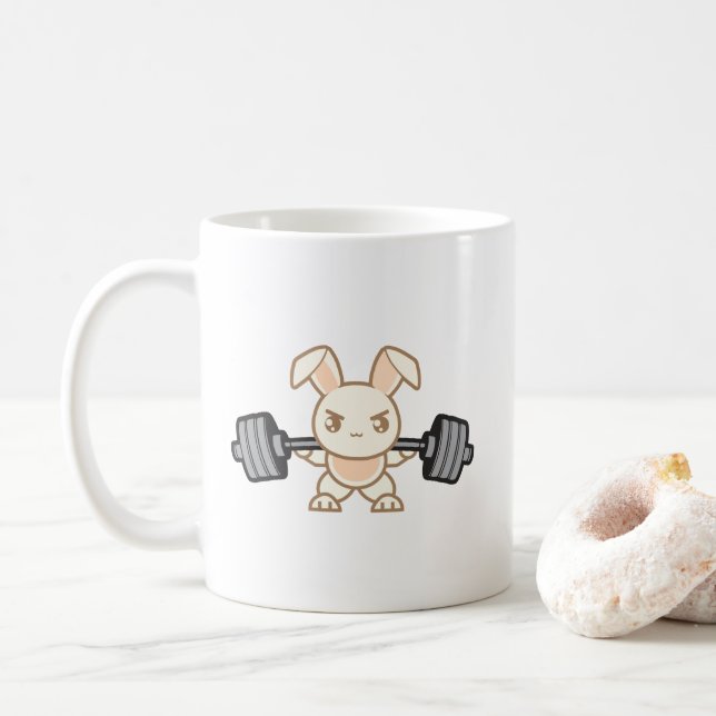 Weightlifting Bunny Cartoon - Squat - Leg Day, Gym Coffee Mug (With Donut)