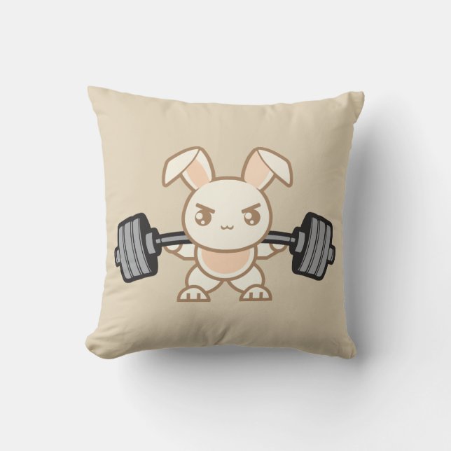 Weightlifting Bunny Cartoon - Squat - Leg Day, Gym Cushion (Front)