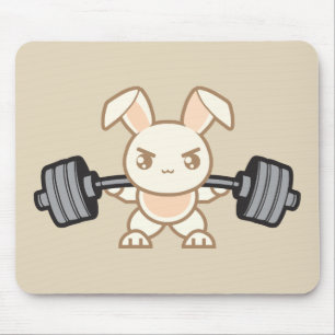 Weightlifting Bunny Cartoon - Squat - Leg Day, Gym Mouse Mat