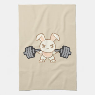 Weightlifting Bunny Cartoon - Squat - Leg Day, Gym Tea Towel