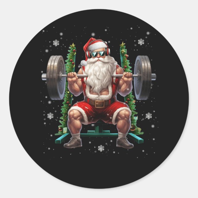 Weightlifting Christmas Santa Deadlift Xmas Weight Classic Round Sticker (Front)