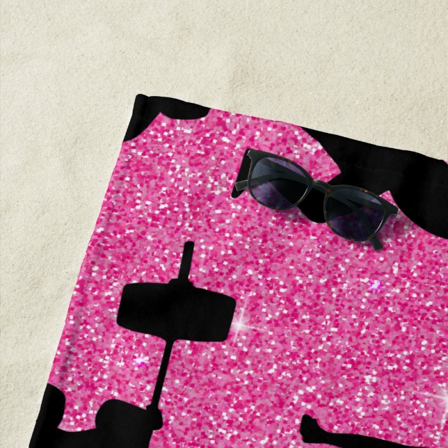 Weightlifting Fitness Workout Sport Pink Glitter Beach Towel (In Situ)