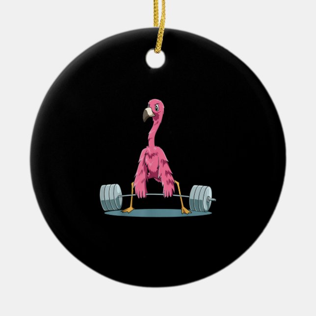 Weightlifting Flamingo Deadlifting Flamingo Ceramic Tree Decoration (Front)