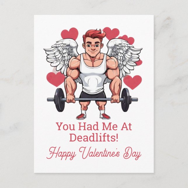 Weightlifting Gym Fitness Trainer Valentine's Holiday Postcard (Front)