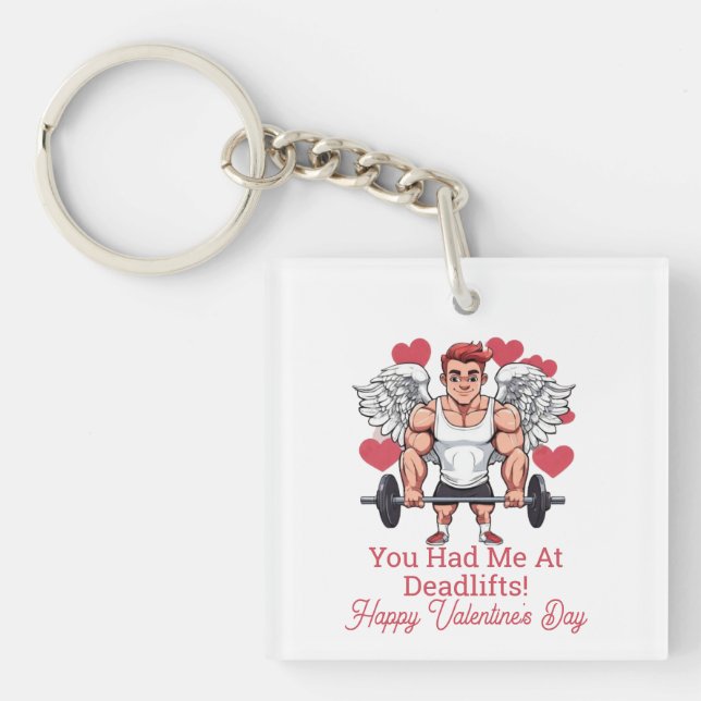 Weightlifting Gym Fitness Trainer Valentine's Key Ring (Front)