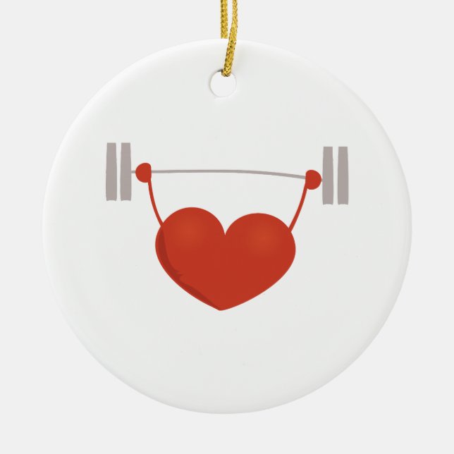 Weightlifting Heart Ceramic Tree Decoration (Front)