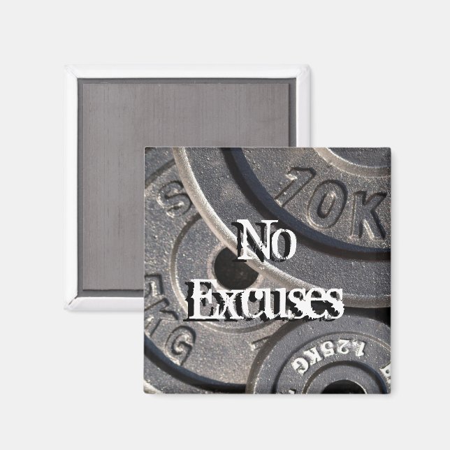 Weightlifting Plates, No Excuses Magnet (Front/Back)