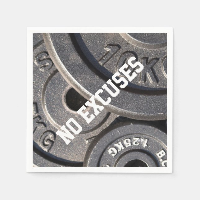 Weightlifting Plates, "No Excuses" Napkin (Front)