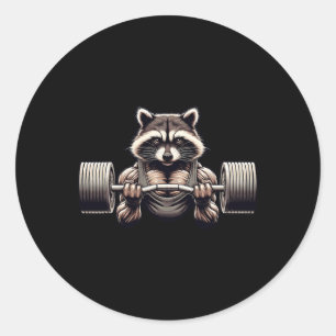 Weightlifting Ripped Racoon Gym Workout Muscled R Classic Round Sticker