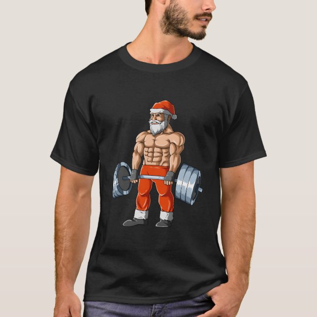 Weightlifting Santa Deadlifting Santa Powerlifting T-Shirt (Front)