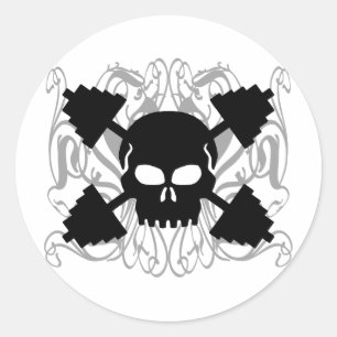 Weightlifting Skull Classic Round Sticker