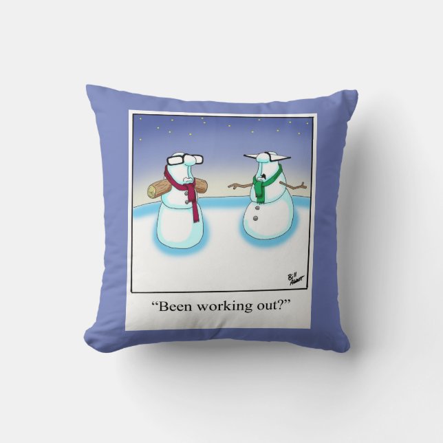 Weightlifting Snowman Humour Pillow Gift (Front)