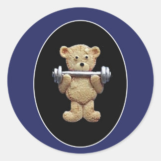 Weightlifting Teddy Bear Classic Round Sticker
