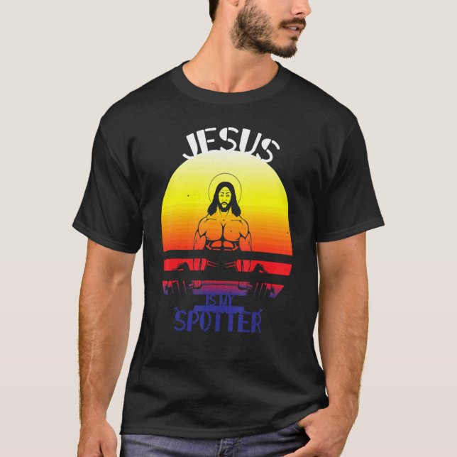 Weightlifting Tee Jesus Is My Spotter Gym Workout  (Front)