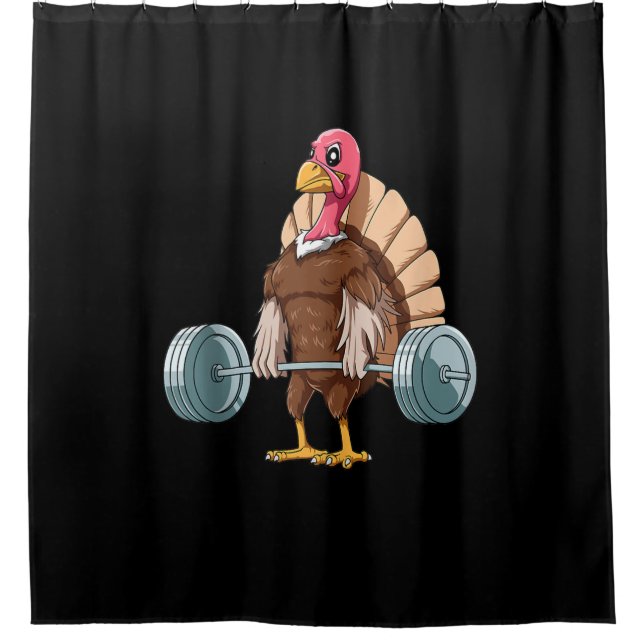 Weightlifting Turkey Deadlifting Thanksgiving Shower Curtain (Front)